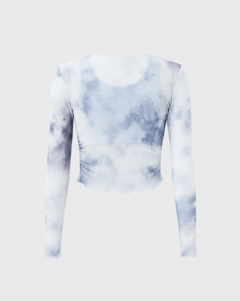 Лонгслив из сетки в технике tye-die с встроенным топом - 9 