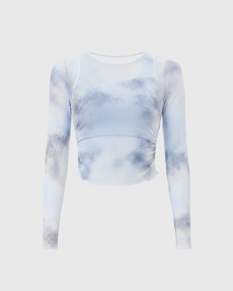 Лонгслив из сетки в технике tye-die с встроенным топом - 8 