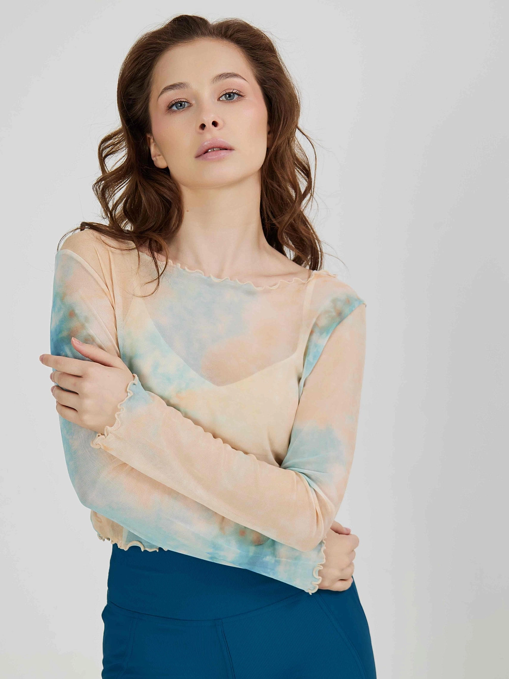 Лонгслив из сетки разноцветный в технике tye-die - 3 