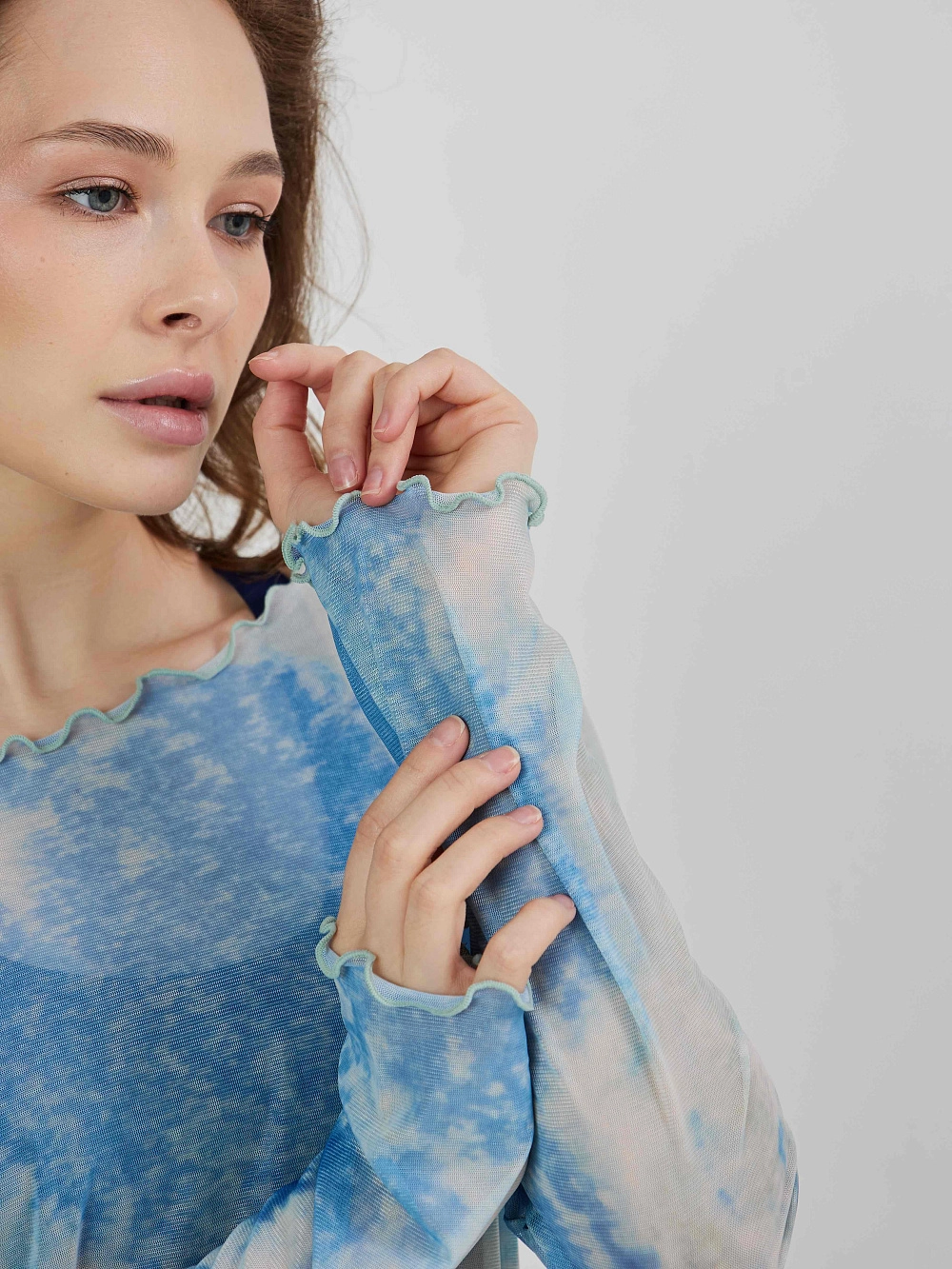 Лонгслив из сетки разноцветный в технике tye-die - 4 