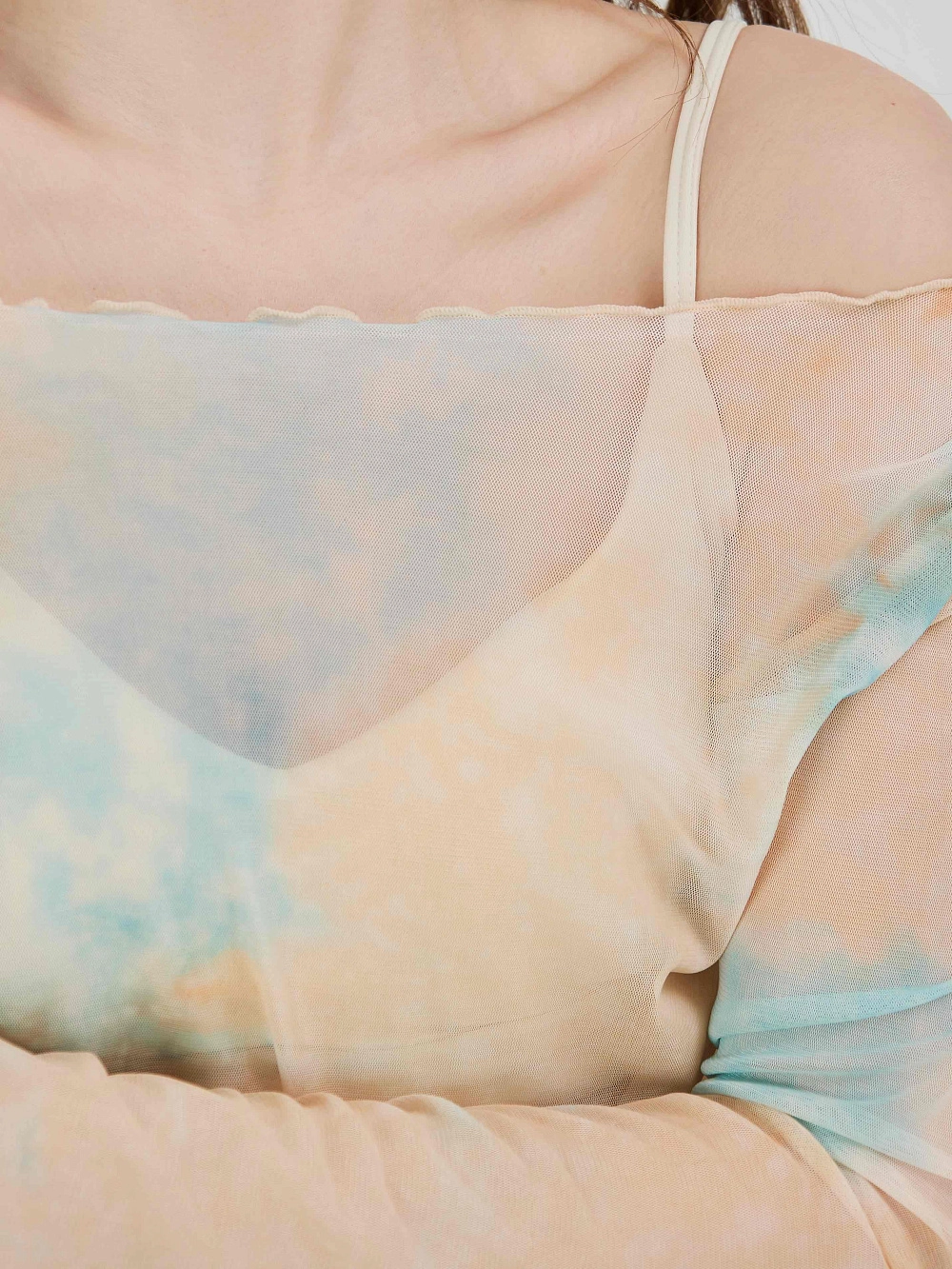 Лонгслив из сетки разноцветный в технике tye-die - 4 